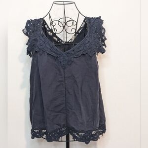 Anthropologie Holding Horses Navy Lace Sleeveless Top Size S